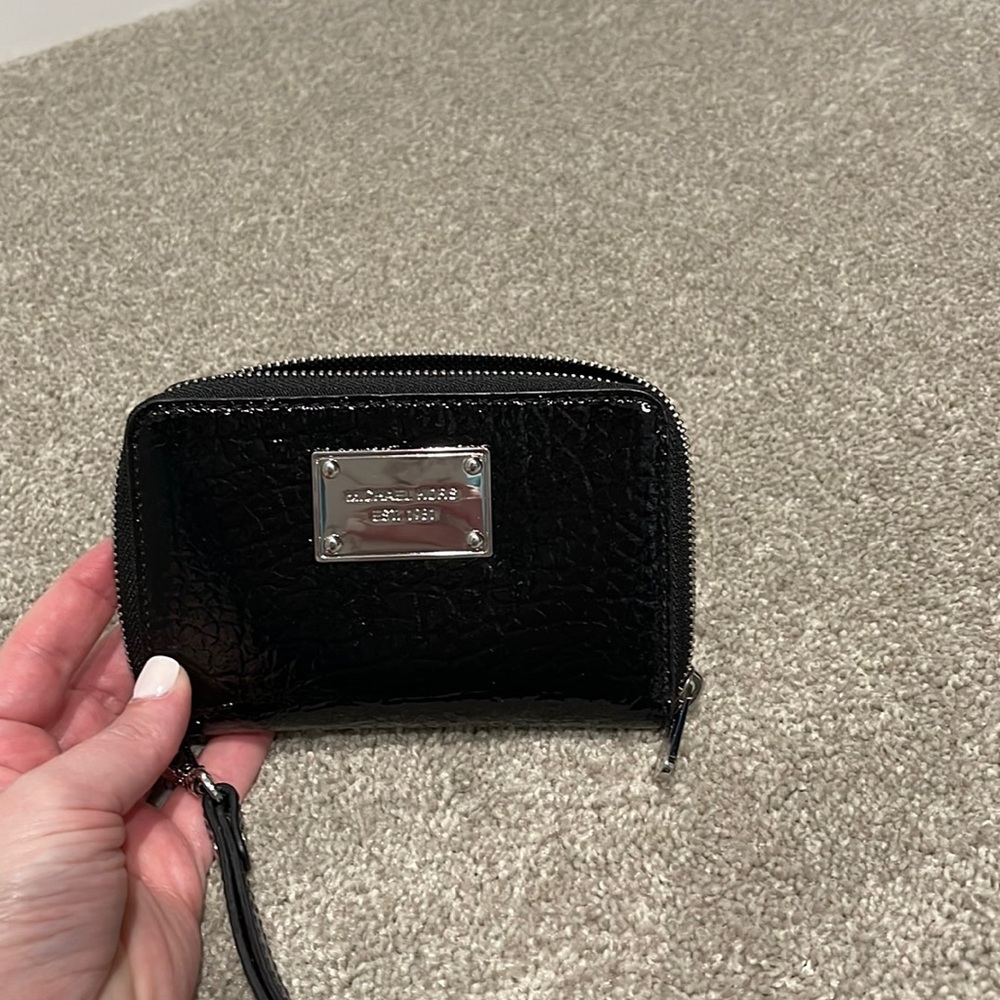 Michael Kors black patent leather wristlet